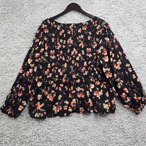 Old Navy Shirt Womens 3X Black Floral Smocked Puff Sleeves Dark Cottage Peasant - Picture 6 of 11